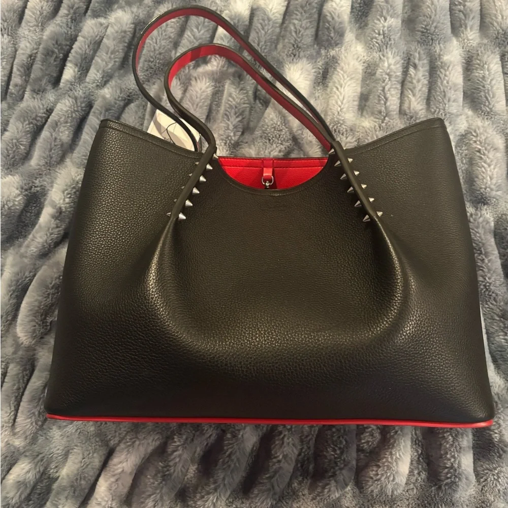 Christian Louboutin Black Leather Tote with Signature Red Trim - Picture 2 of 13
